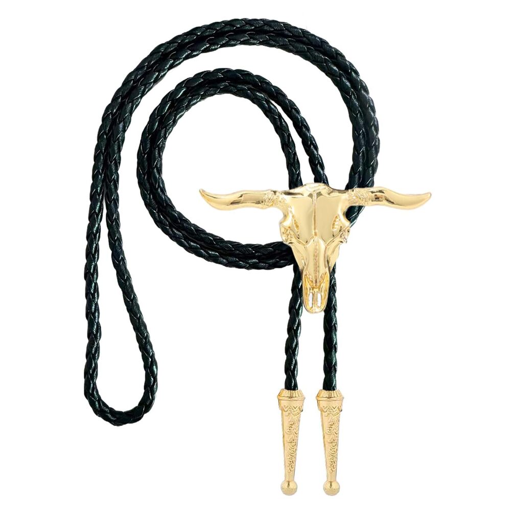 9124 Western Bolo Tie Vintage Cowboy Rodeo Longhorn bull Bolo Tie Gold